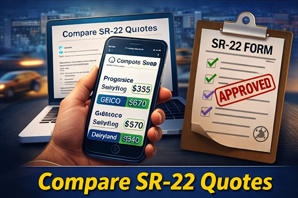 Step-by-step graphic explaining how to get SR-22 insurance online