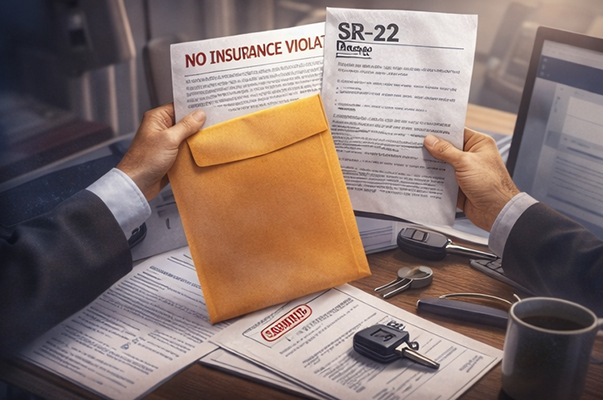 Driver reviewing whether SR-22 is required after a no insurance violation