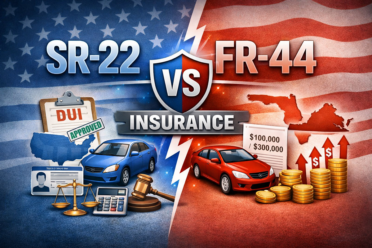 SR-22 vs FR-44 insurance comparison showing coverage differences and requirements