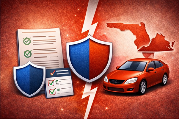 Driver comparing SR-22 filing documents with a standard car insurance policy