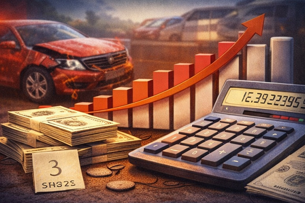 SR-22 insurance cost after a car accident illustrated by rising expenses
