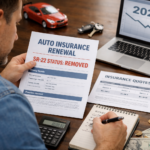 Driver reviewing car insurance renewal and planning how to reduce high-risk premiums after SR-22 removal