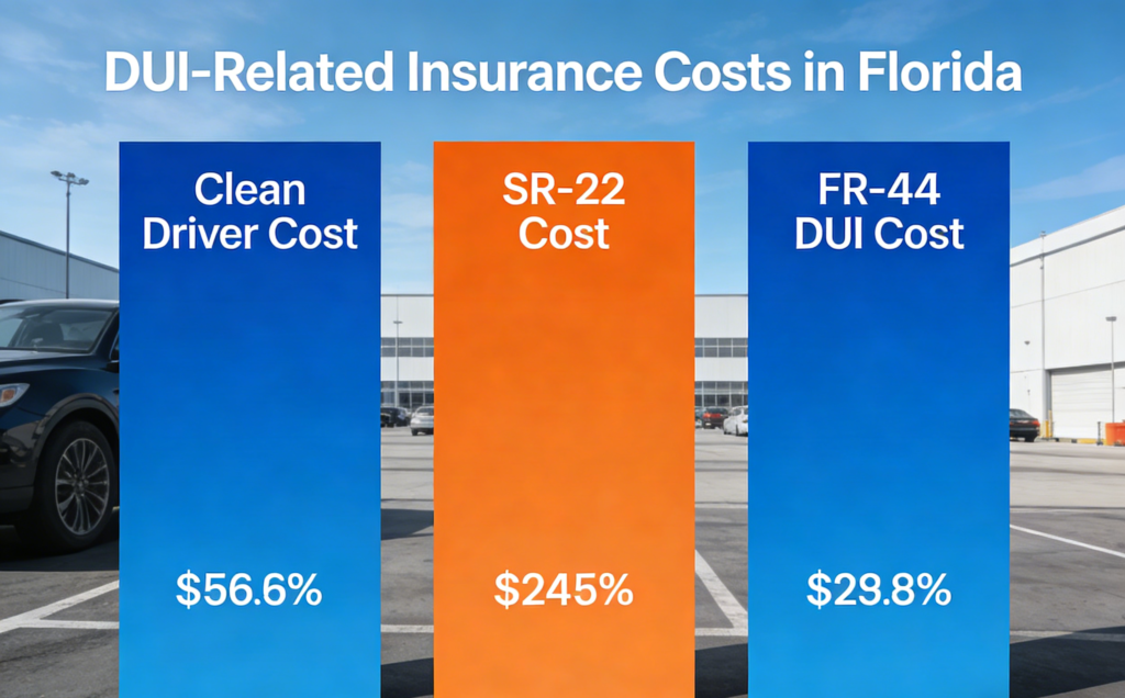 Infographic chart showing Florida SR-22 and FR-44 insurance cost comparison