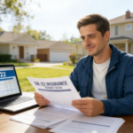 Illinois driver reviewing SR-22 insurance paperwork at home