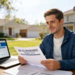 Illinois driver reviewing SR-22 insurance paperwork at home